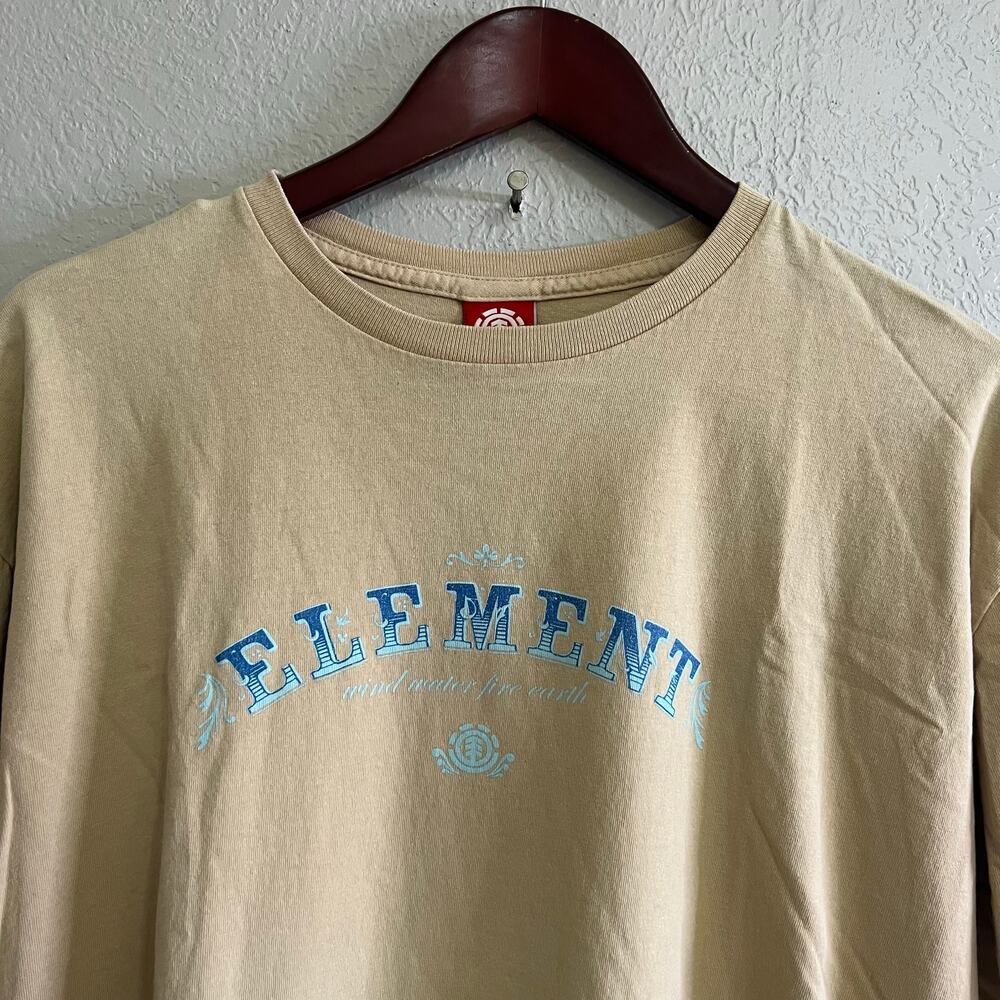 Y2K beige Element short-sleeved t-shirt blue arched logo graphic Sz XL‎